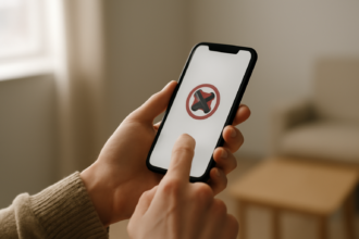 Seseorang memegang HP Android dan mengatur DNS untuk memblokir iklan.