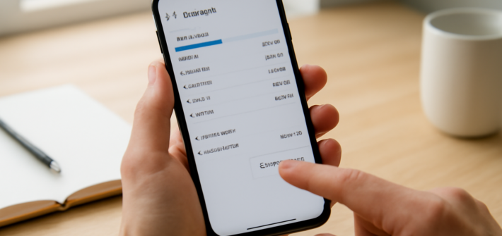 Seseorang membersihkan cache HP Android melalui menu penyimpanan di pengaturan